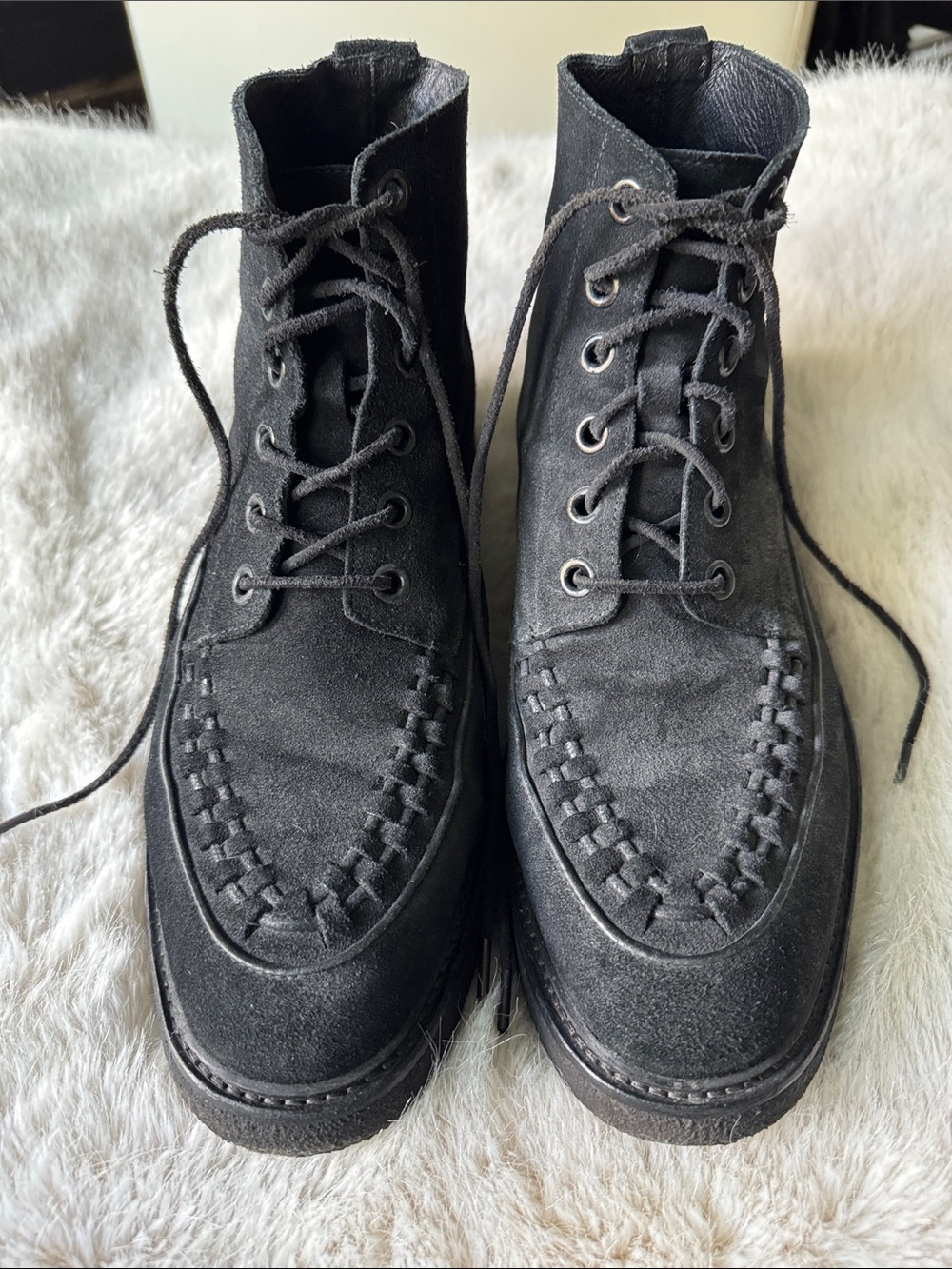 AllSaints Black Suede Chukka Boots with Moc Toe Stitching